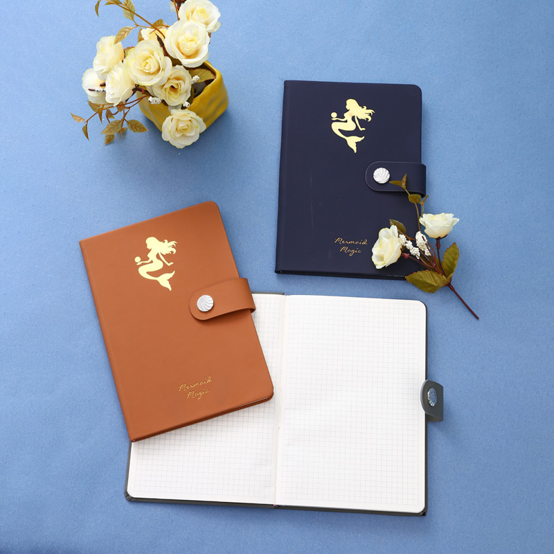 A5 pu with  metal logo embossion hardcover notebook with magnet belt D39053