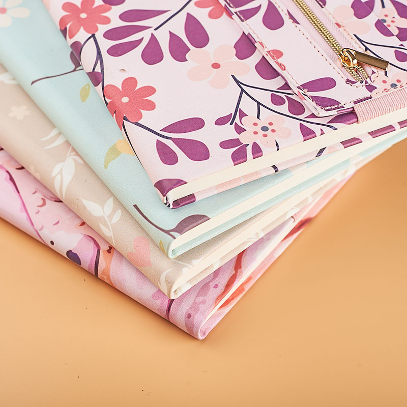 A5 pu flower printing hardcover  with zipper pencil case D 39033