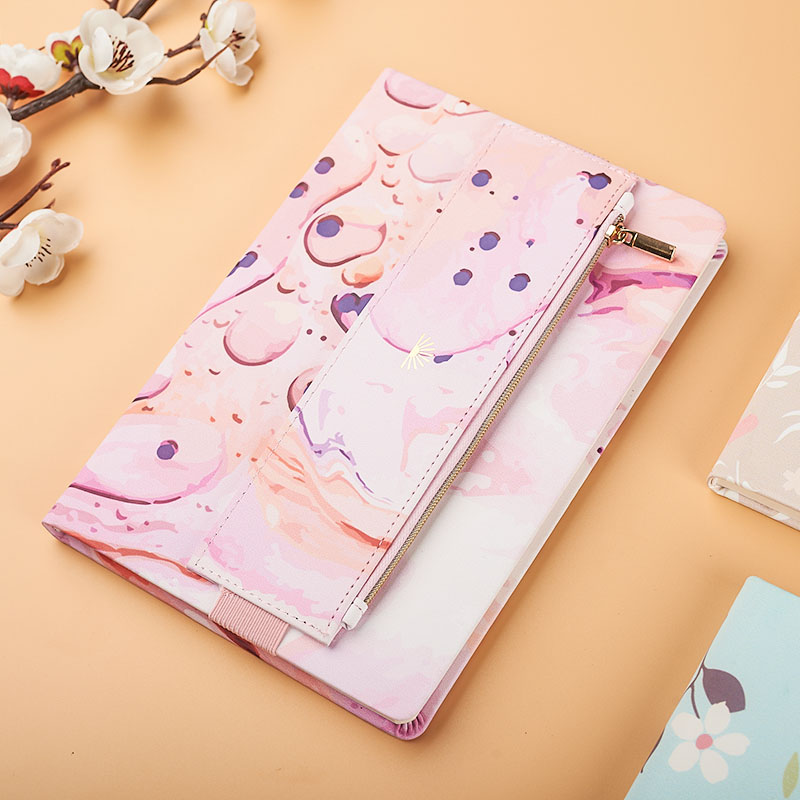 A5 pu flower printing hardcover  with zipper pencil case D 39033