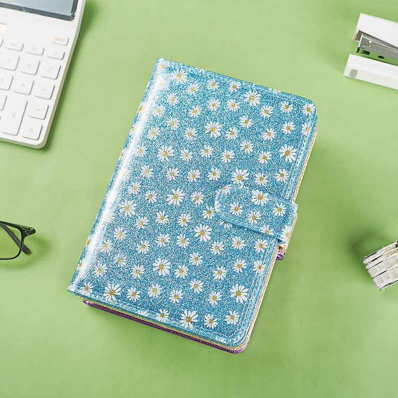 A5 flowers patten glitter material with PVC stitched magnet closure notebook D39038