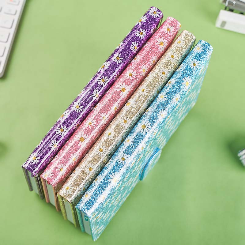 A5 flowers patten glitter material with PVC stitched magnet closure notebook D39038