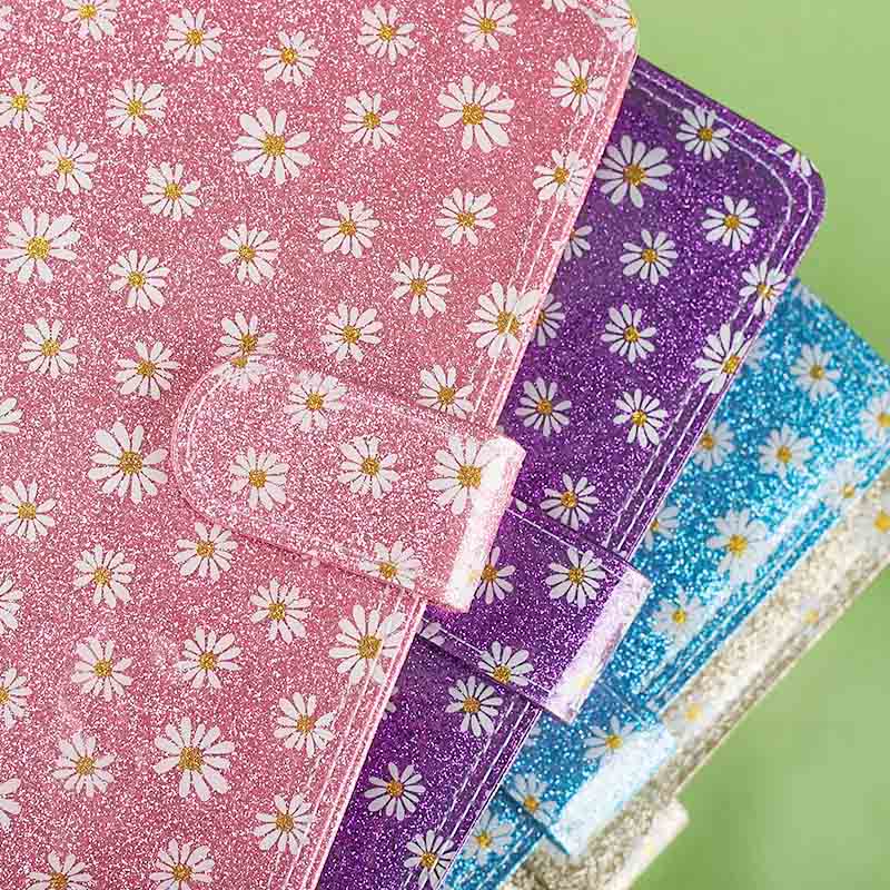 A5 flowers patten glitter material with PVC stitched magnet closure notebook D39038