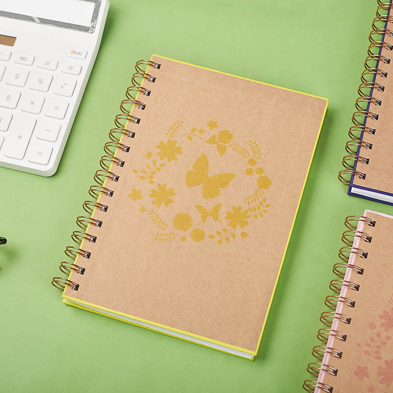 A5 paper based hardcover spiral notebook （butterfly and flower printing ) Sp39010