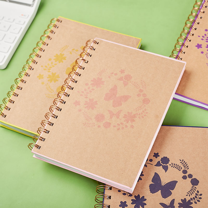 A5 paper based hardcover spiral notebook （butterfly and flower printing ) Sp39010