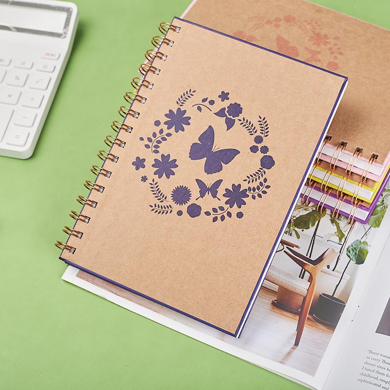 A5 paper based hardcover spiral notebook （butterfly and flower printing ) Sp39010