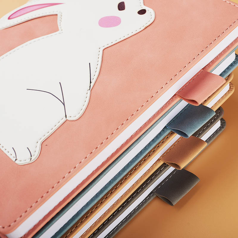 A5 pu stitched with a rabit or cats hardcover notebook with a penloop D39043