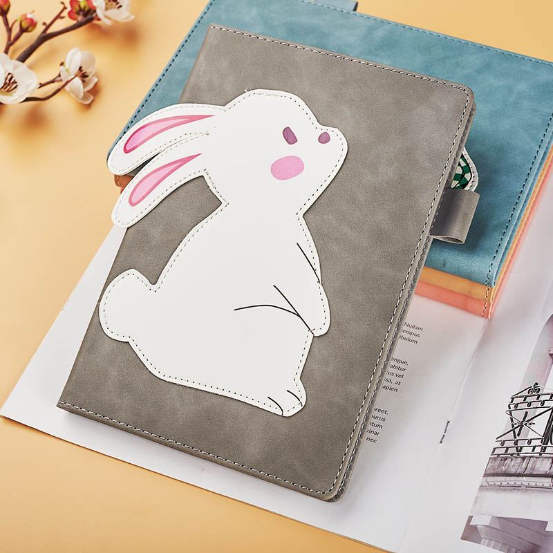 A5 pu stitched with a rabit or cats hardcover notebook with a penloop D39043