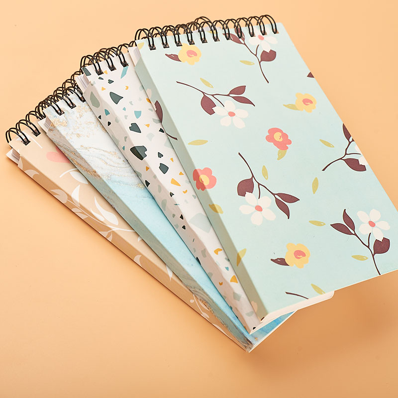 Slim size triple -folding  paper card spiral notebook with a pen loop on th spine SP39009  