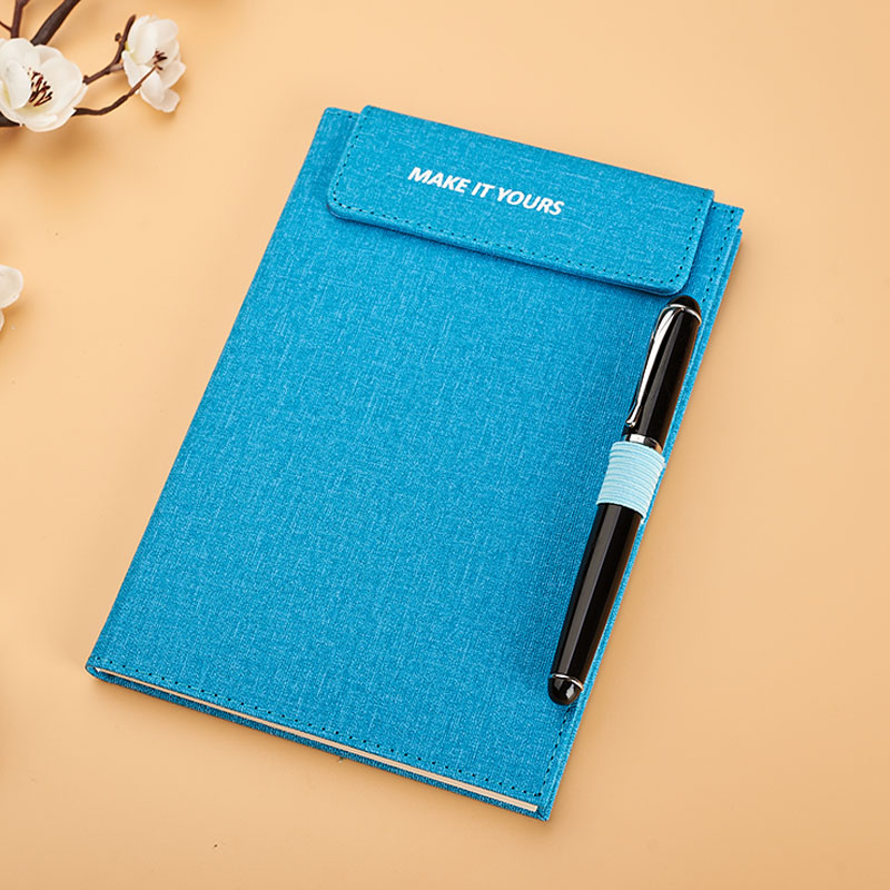 A5 pu hardcover notebook stitched a magnet cap to fix sheets of papers and a penloop D39034