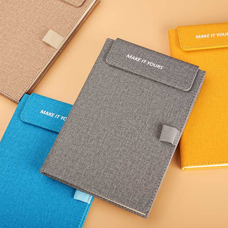 A5 pu hardcover notebook stitched a magnet cap to fix sheets of papers and a penloop D39034