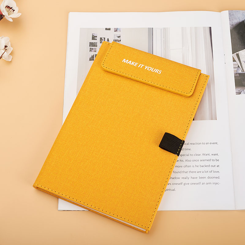 A5 pu hardcover notebook stitched a magnet cap to fix sheets of papers and a penloop D39034