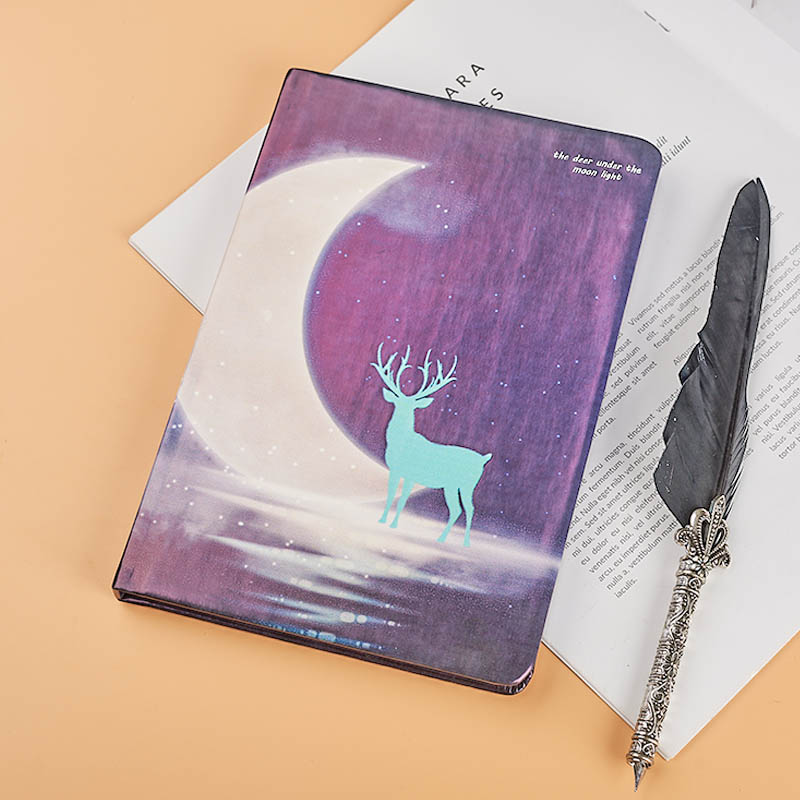 A5 pu with green  glowing effect printing hardcover notebook D39050 