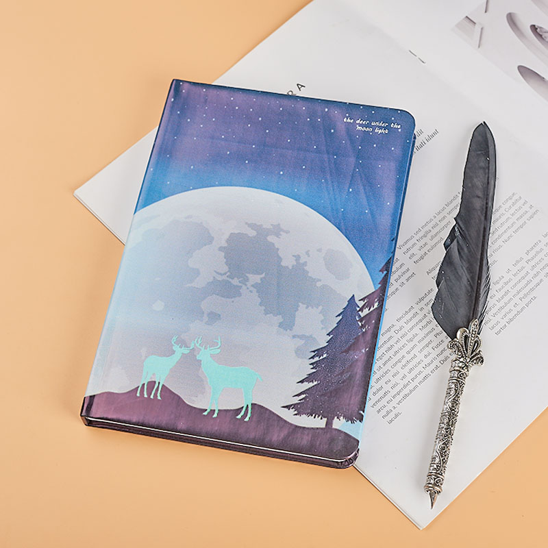 A5 pu with green  glowing effect printing hardcover notebook D39050 